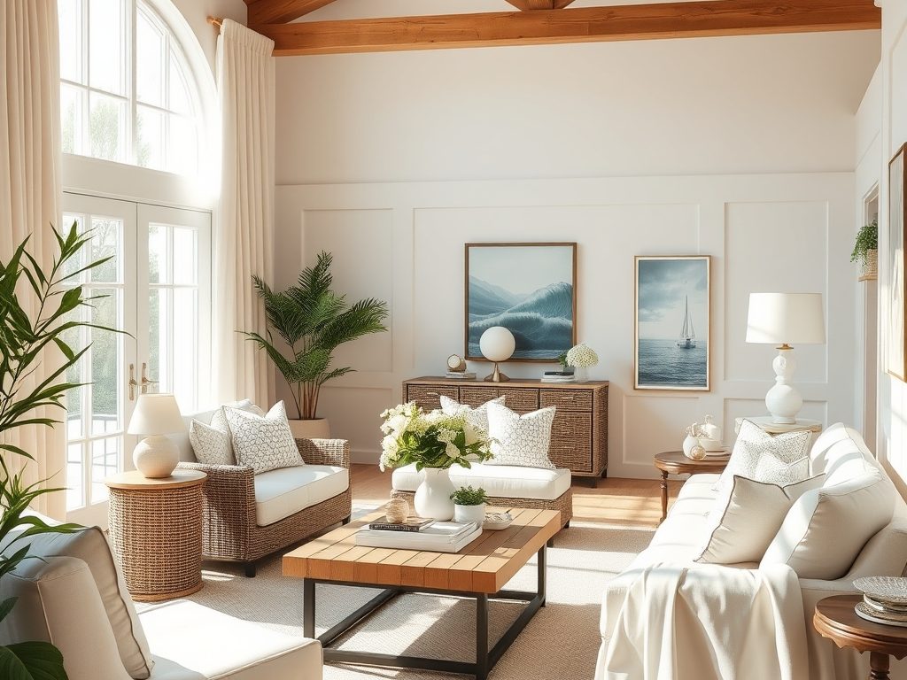 Styl Hampton we wnętrzach: jak stworzyć elegancką przestrzeń z marynistycznym klimatem i ciepłem natury